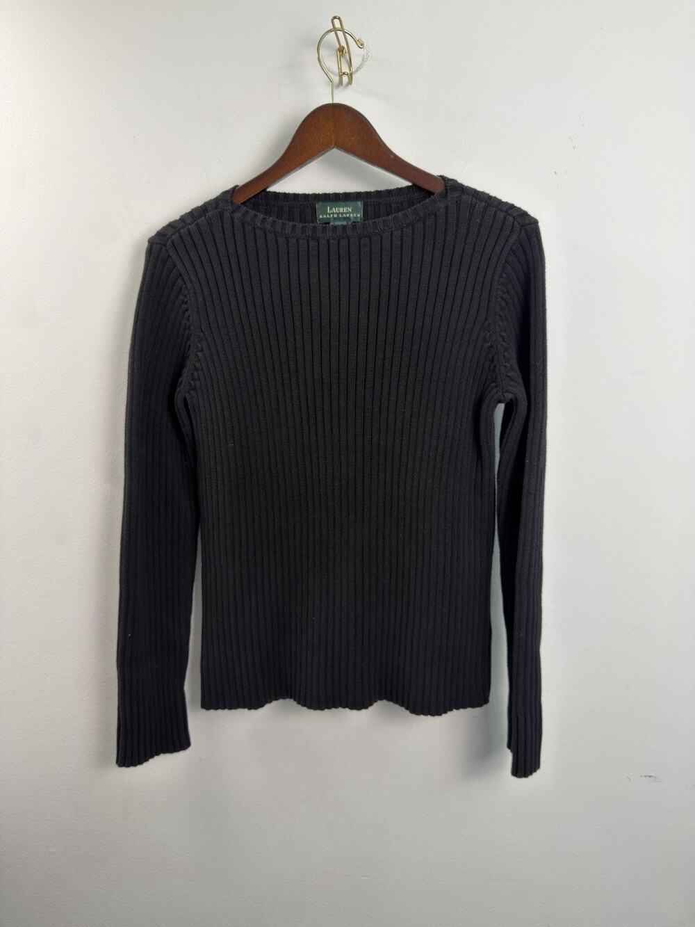 Lauren Ralph Lauren Sweater Women’s Medium Black Ribbed Knit Preppy Cotton